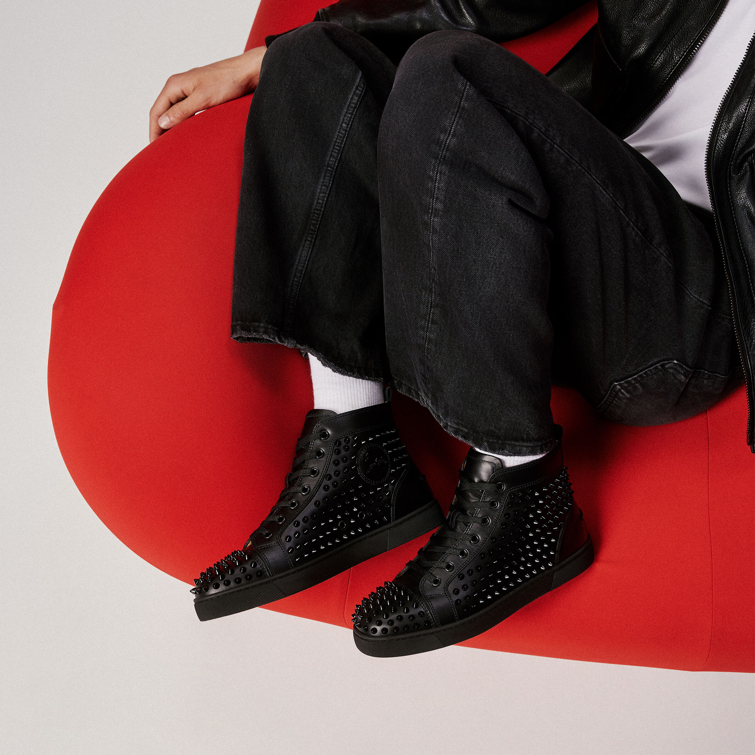Christian Louboutin スパイクフラットシューズ Louis Spikes ブラック カーフレザー - Shoes - Men - Christian
