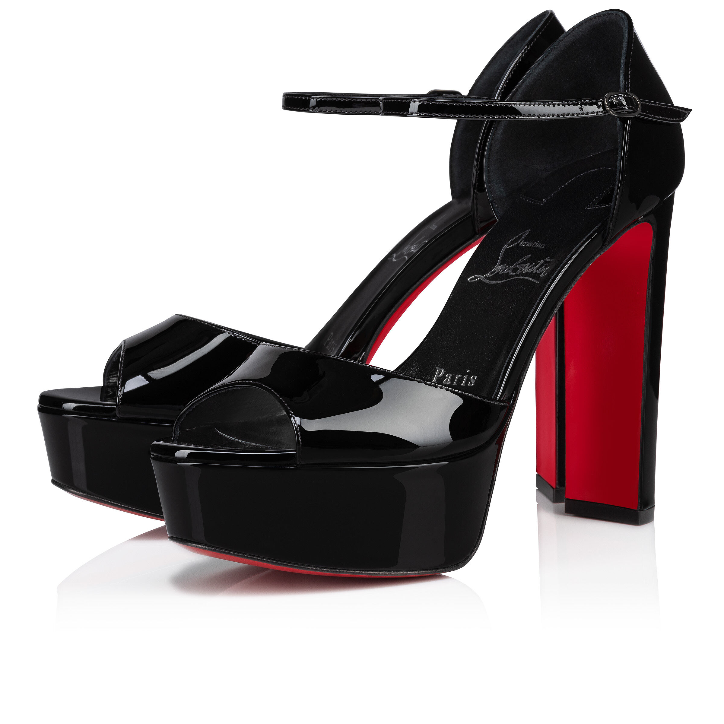 ★CHRISTIAN LOUBOUTIN★パテントレザーサンダル 130 mm ストラップサンダル - パテントレザー - ブラック