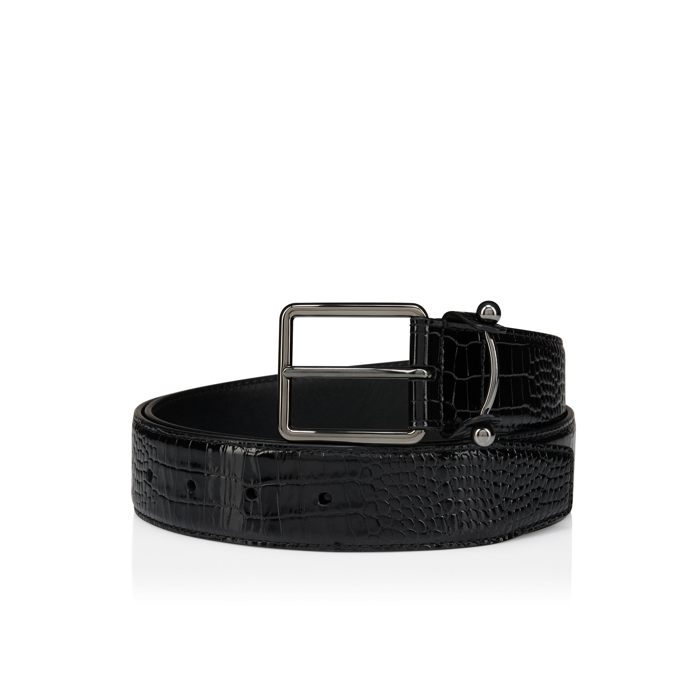 ブラック レザー ベルト シルバー バックル　クリスチャン　ルブタン LOUIS BELT 35 BLACK/SILVER/SILVER Classic Leather - Belts