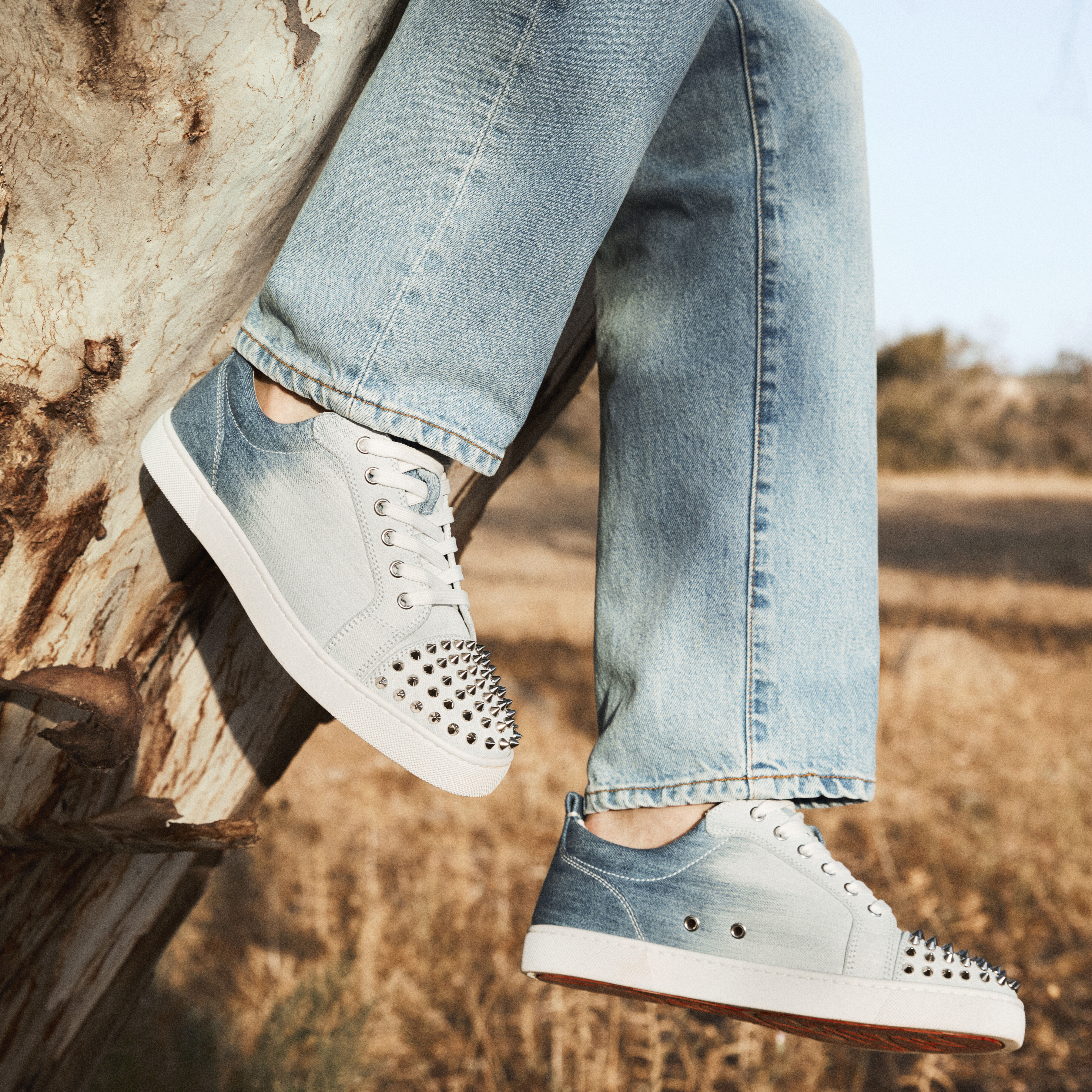 Louis Junior Spikes ブルー コットン - Shoes - Men - Christian Louboutin