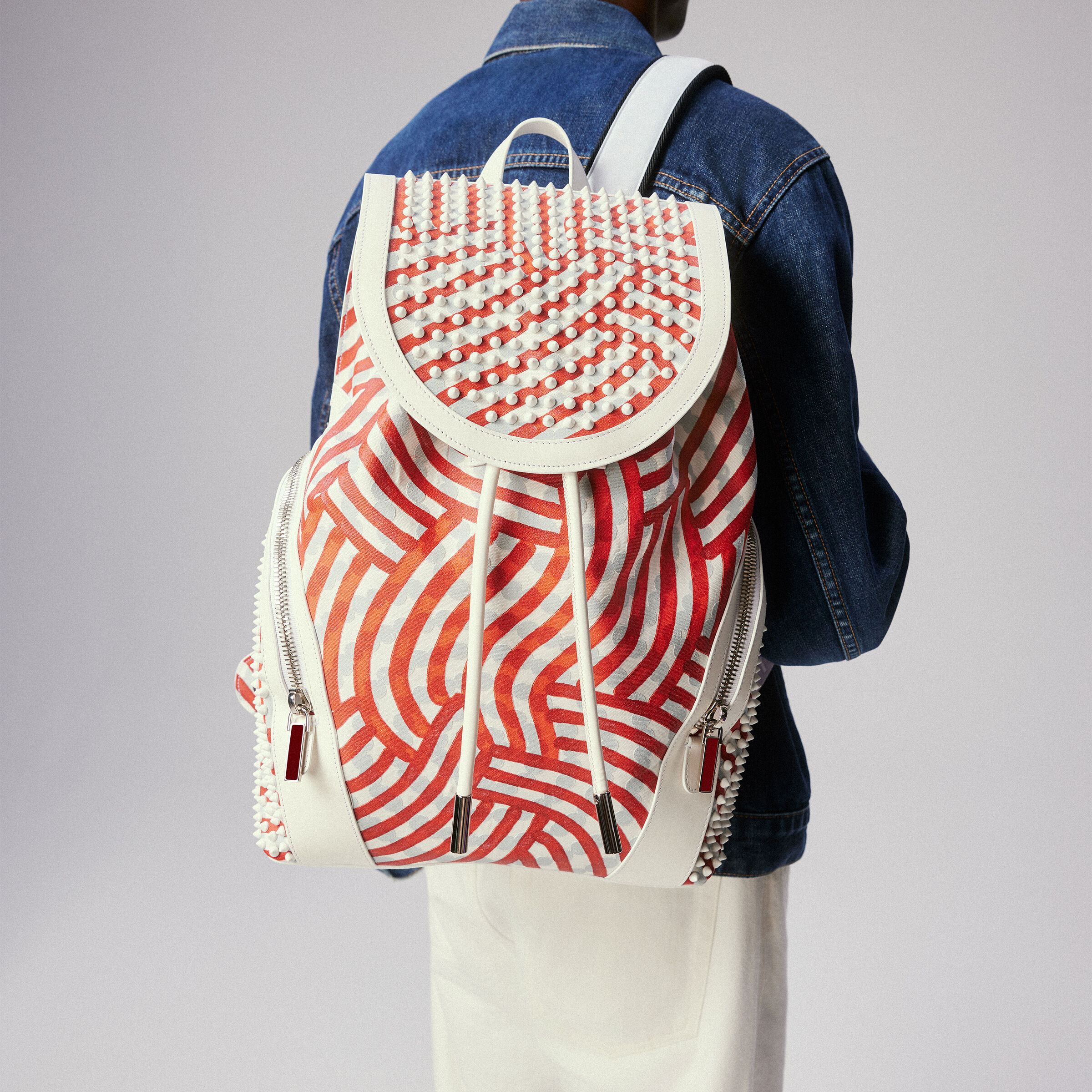 関税込 Christian Louboutin Funky バックパック Funky - Backpack - Calf leather and spikes - Black