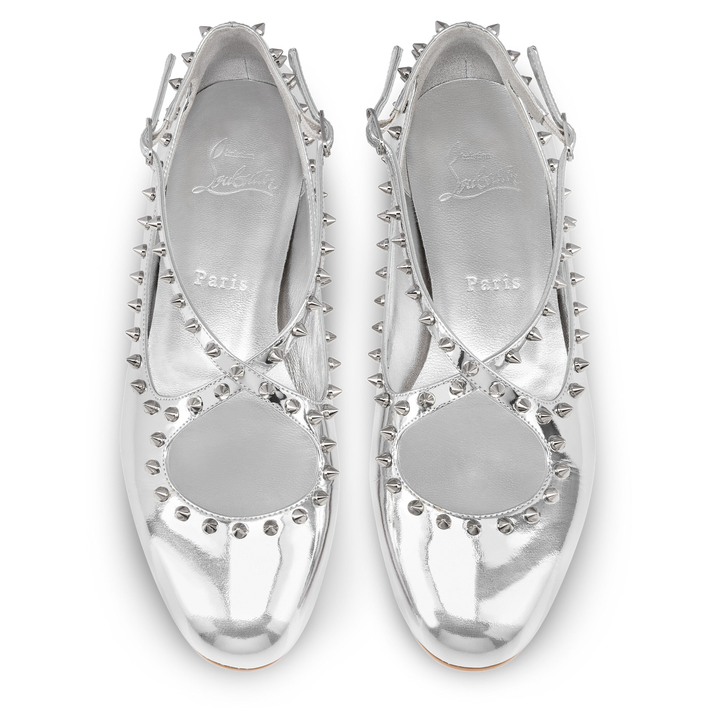 お気に入り Pilouta Jane Louboutin Christian - ウィメンズ - シルバー - レザー - バレリーナ - Spikes 靴
