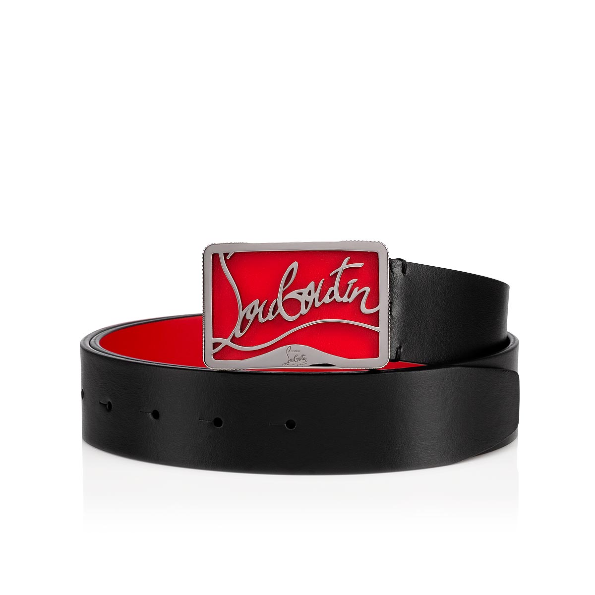 RICKY BELT 35 BLACK/RED/BLACK GUNMETAL Classic Leather - Belts - Men - Christian  Louboutin