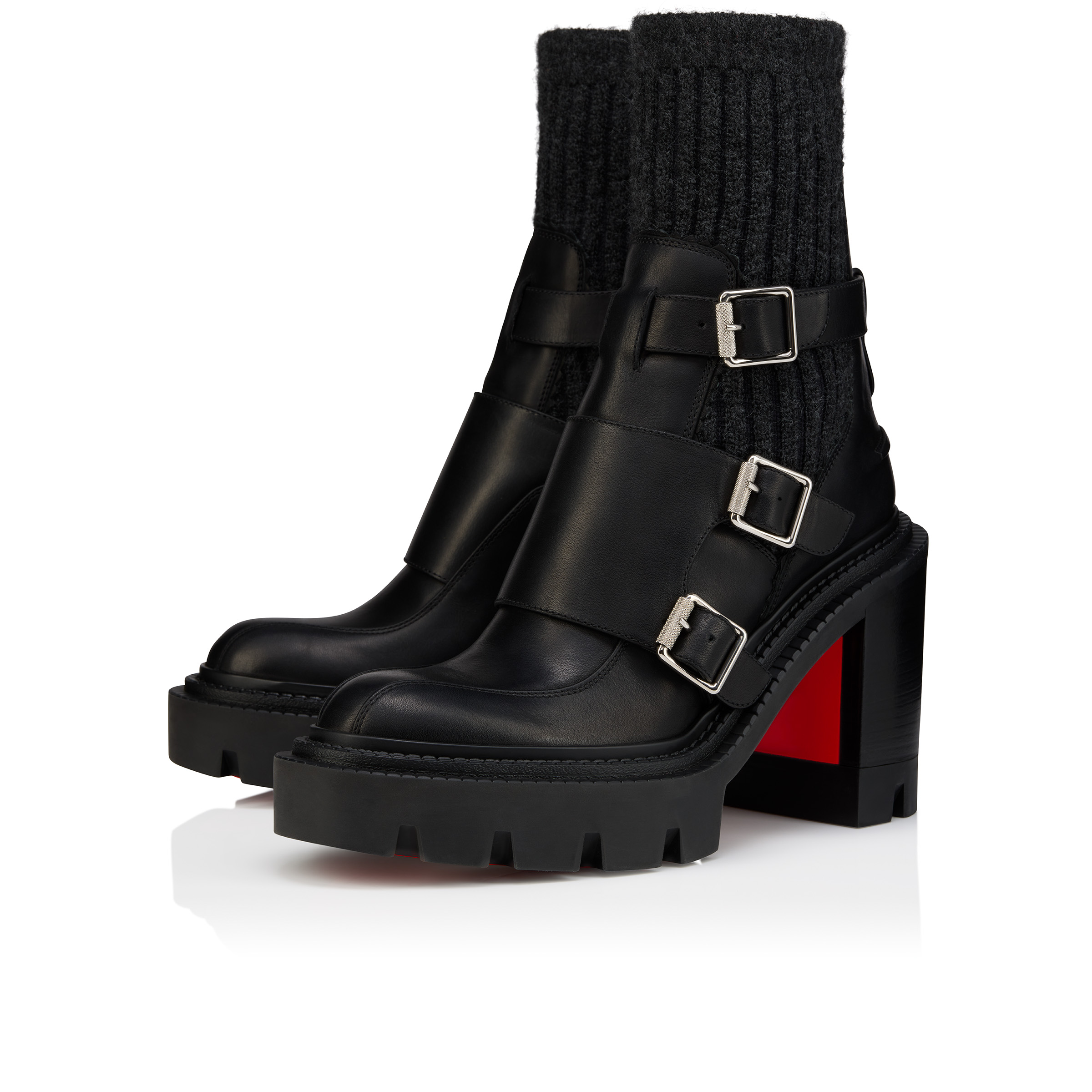 極美品　Christian Louboutin　レザー　ブーツ　黒　ブラック Cortinetta College - 100 mm ローブーツ - カーフレザー
