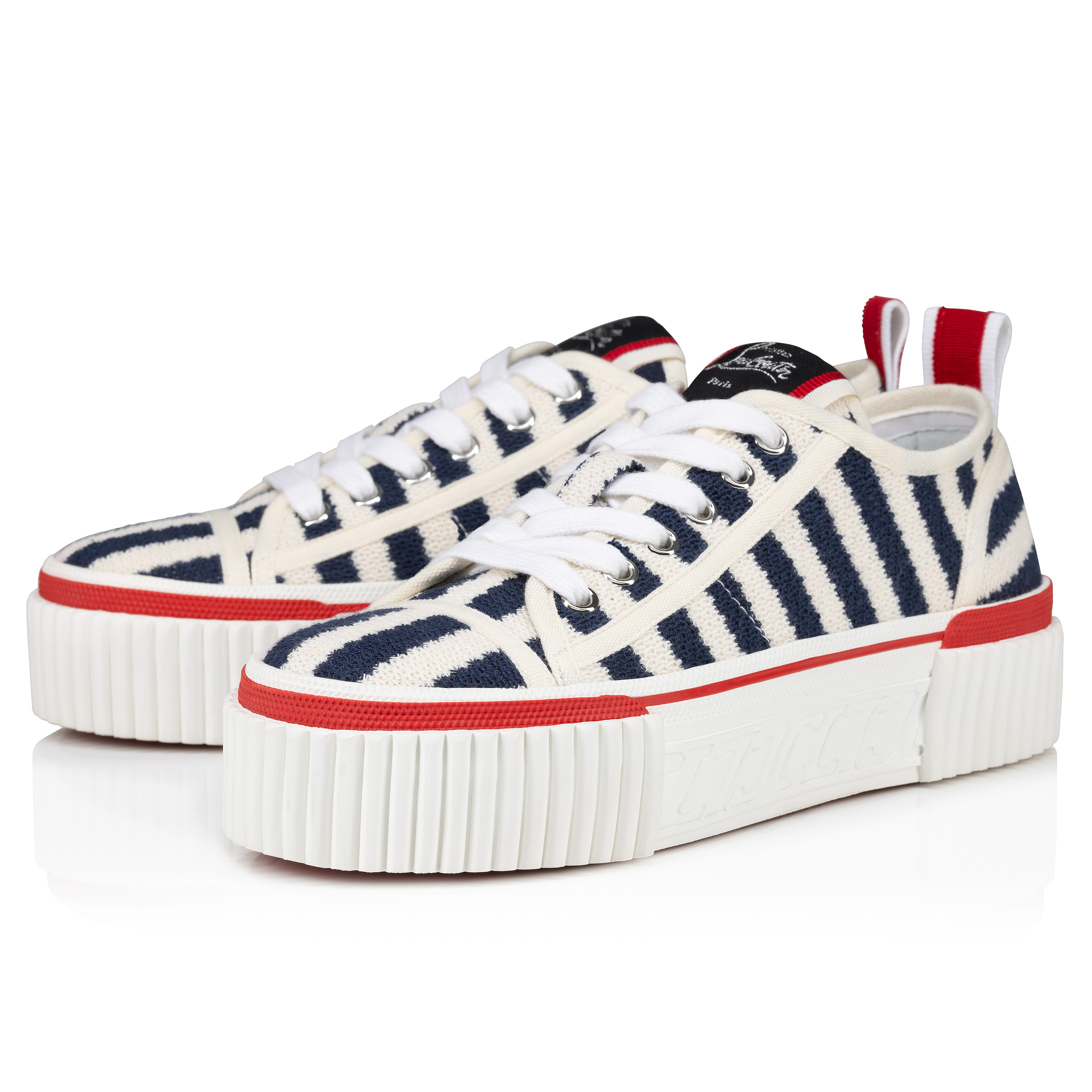 Christian Louboutin Paris 黒と青のストライプ シューズ